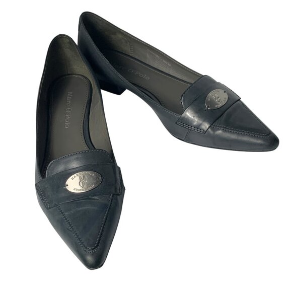 Marc O'Polo Stockholm Smoky Blue Leather Pointed Toe Flats - Picture 8 of 12